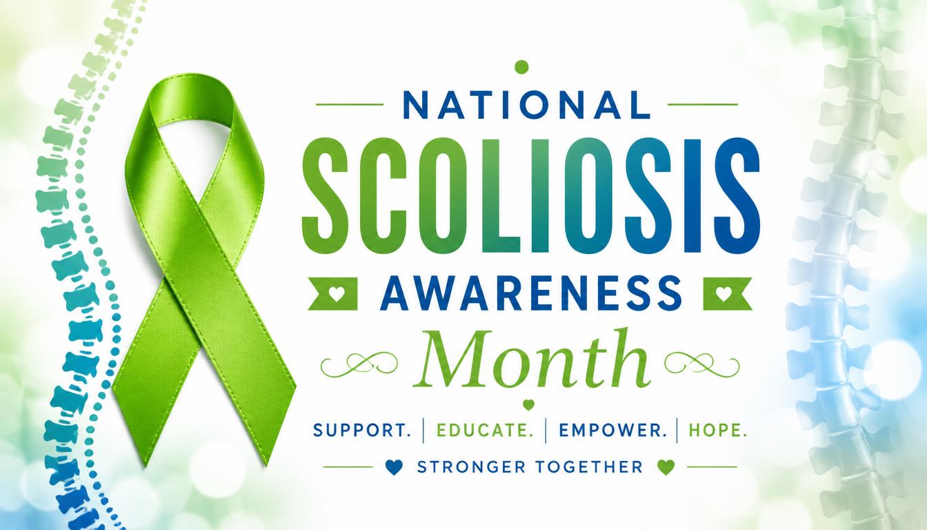 Scoliosis Awareness Month: Support, Educate, Empower. Green Ribbon & Spine. - Feature Image June 86
