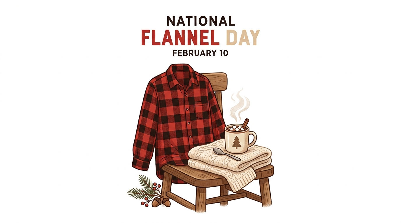 National Flannel Day February 10. Cozy Winter Celebration with Plaid Shirt & Hot Cocoa - Feature Imagefeb 10 1