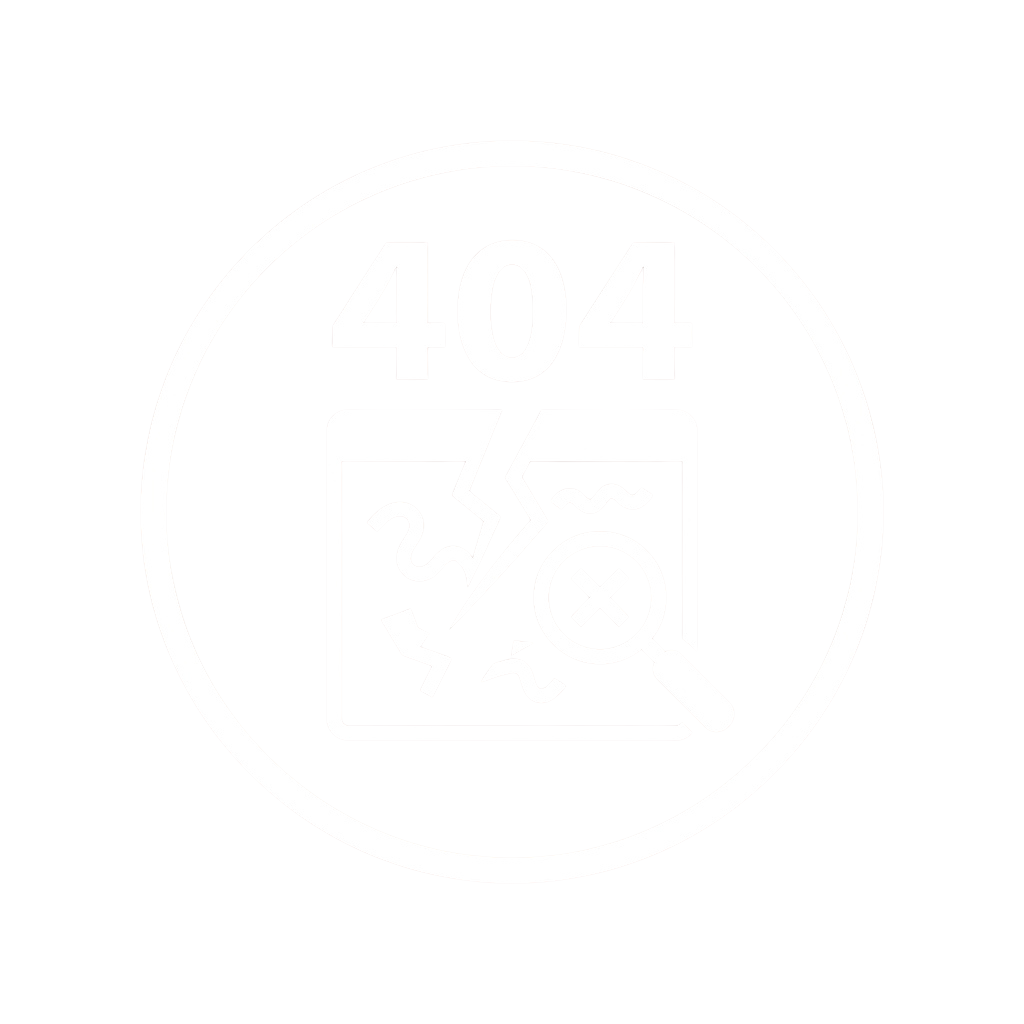 404 error icon showing a broken screen with a magnifying glass over a cross mark