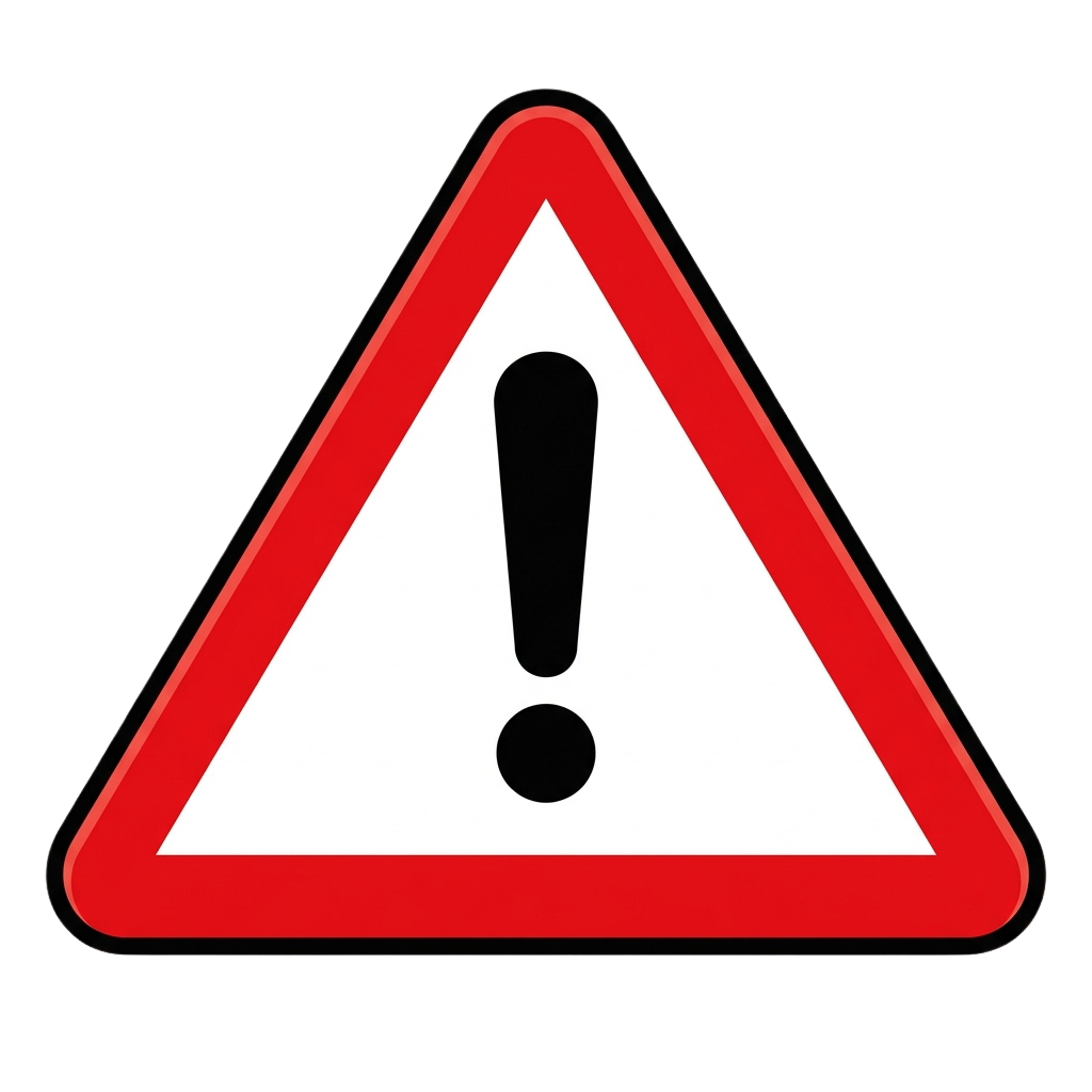Warning sign with red border and white background featuring a large black exclamation mark