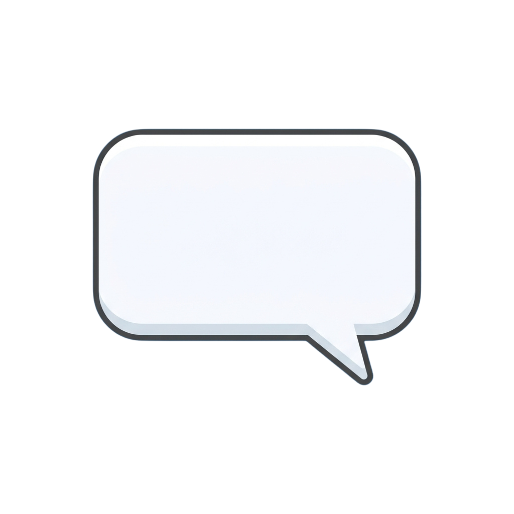 A minimalist white speech bubble icon on a black background