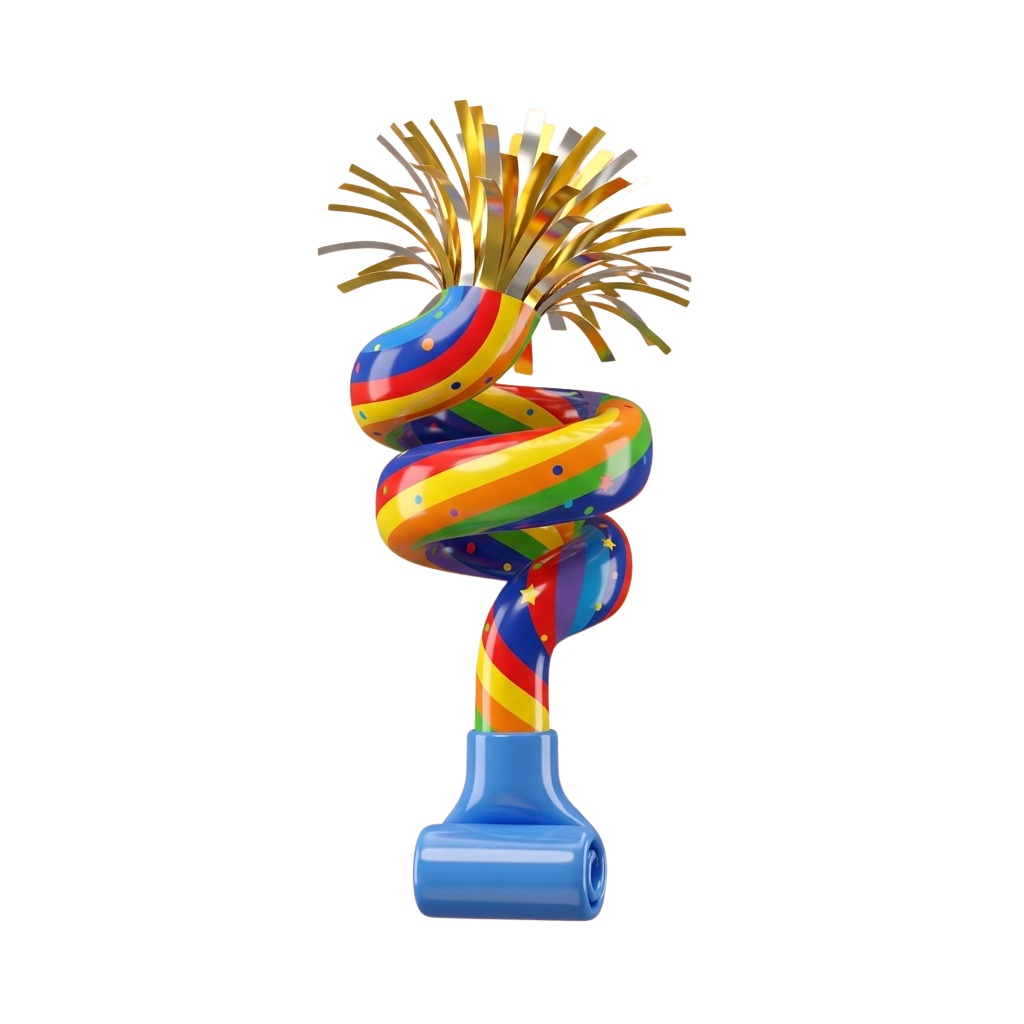 A vibrant trophy featuring rainbow ribbons and a golden feathered top on a blue base