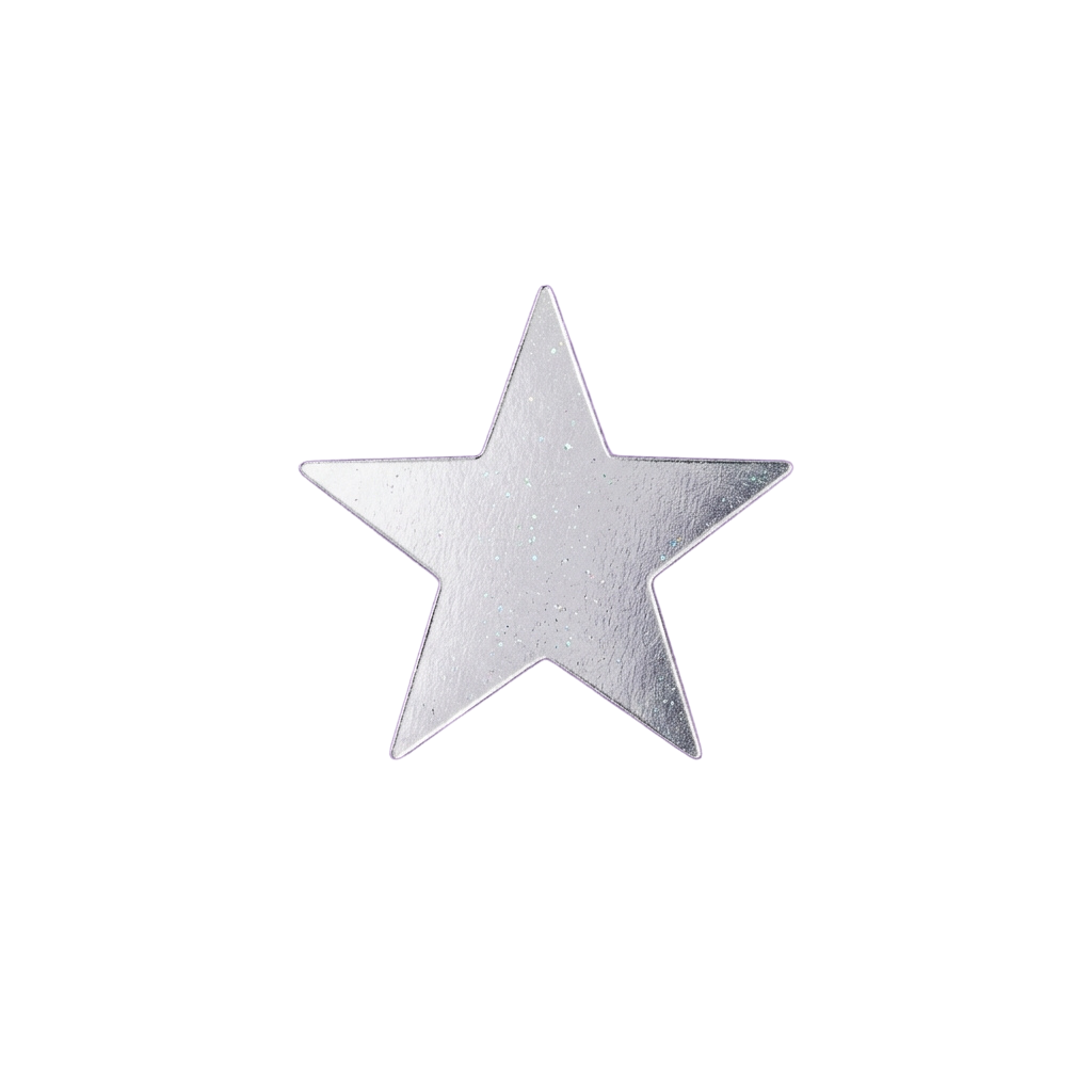 A reflective, metallic star shape on a black background