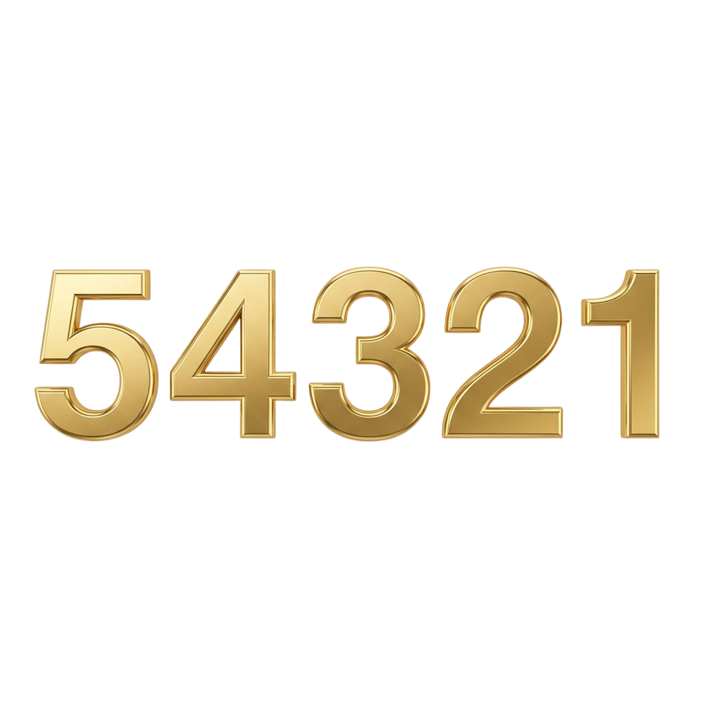 Large gold 3D numbers showing 54321 on a black background