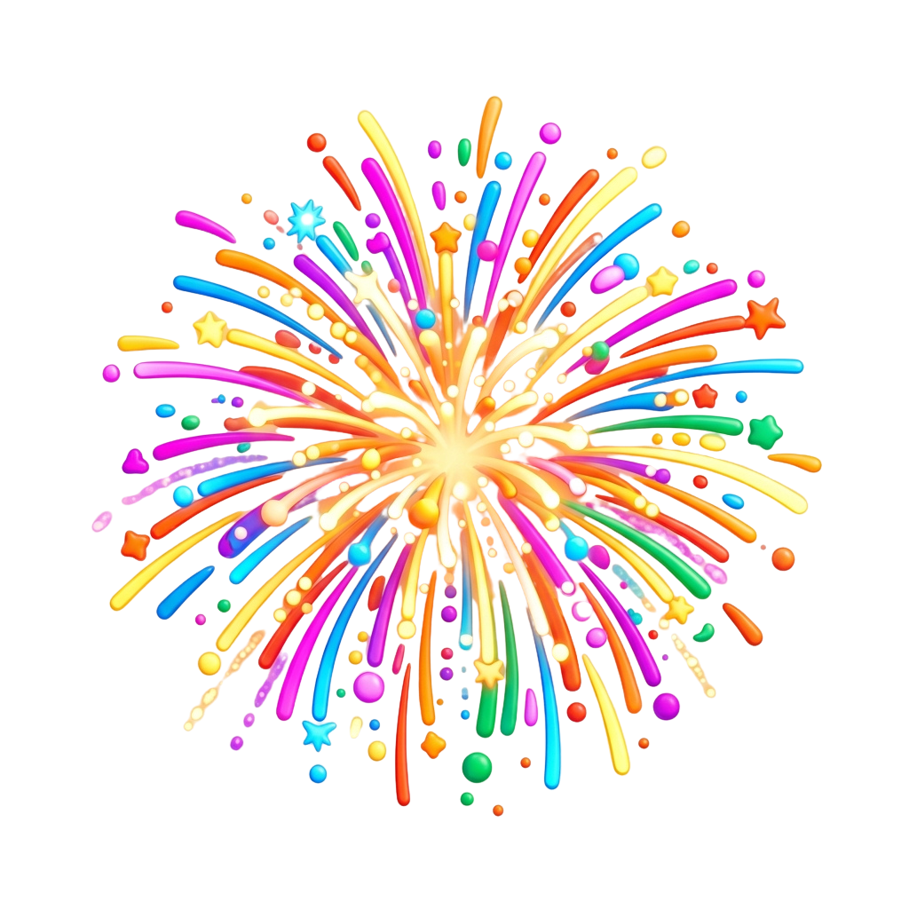 A vibrant fireworks explosion with bright colors radiating from the center against a black background