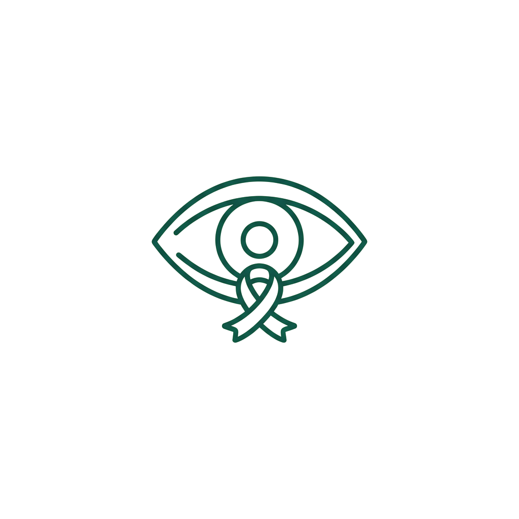 A stylized eye with a ribbon inside it, symbolizing awareness or support.