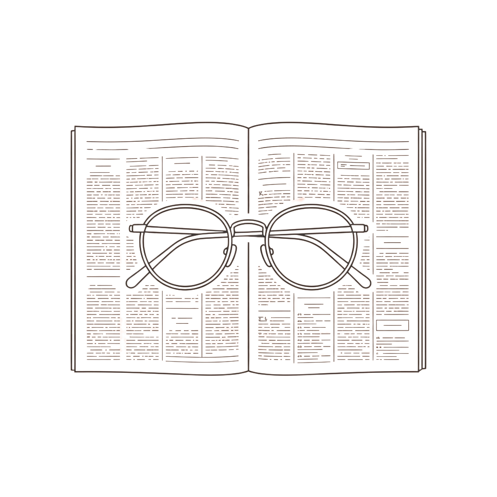 Two pairs of round eyeglasses placed on an open book with textured pages