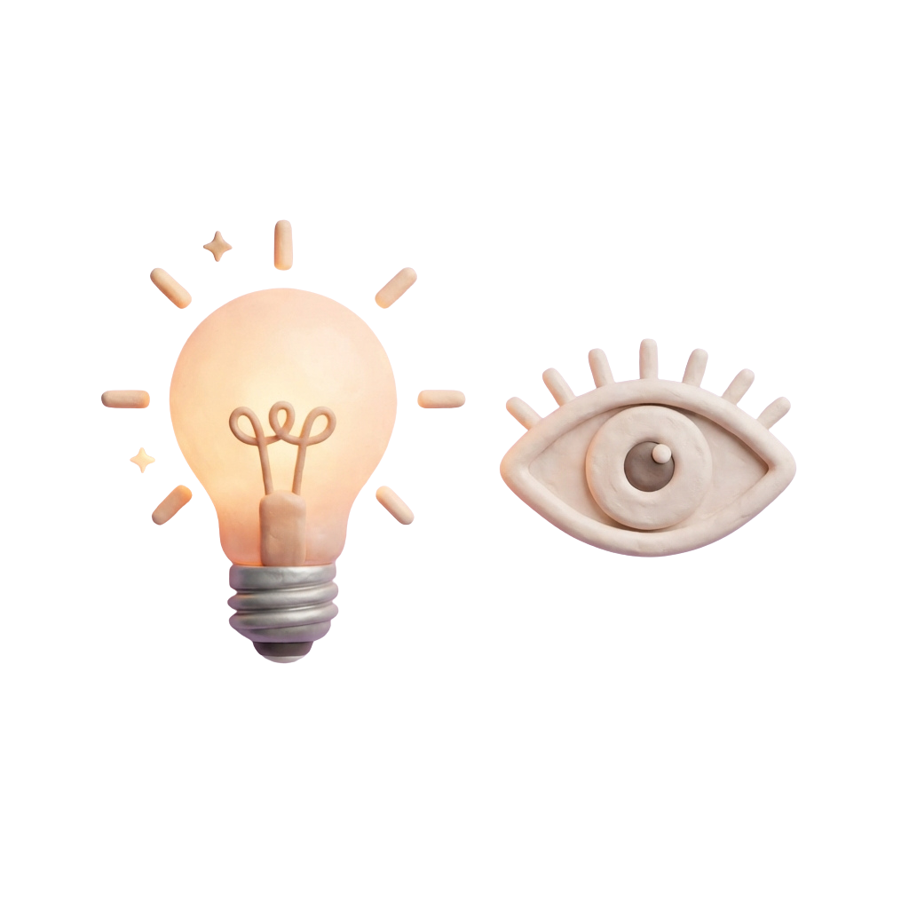 Illustration of a glowing lightbulb with a filament and an eye with eyelashes on a black background
