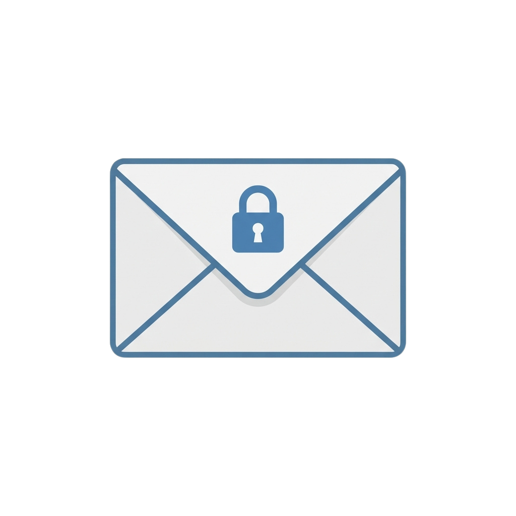 A white envelope icon with a blue padlock symbol in the center, indicating secure email or encrypted messages.