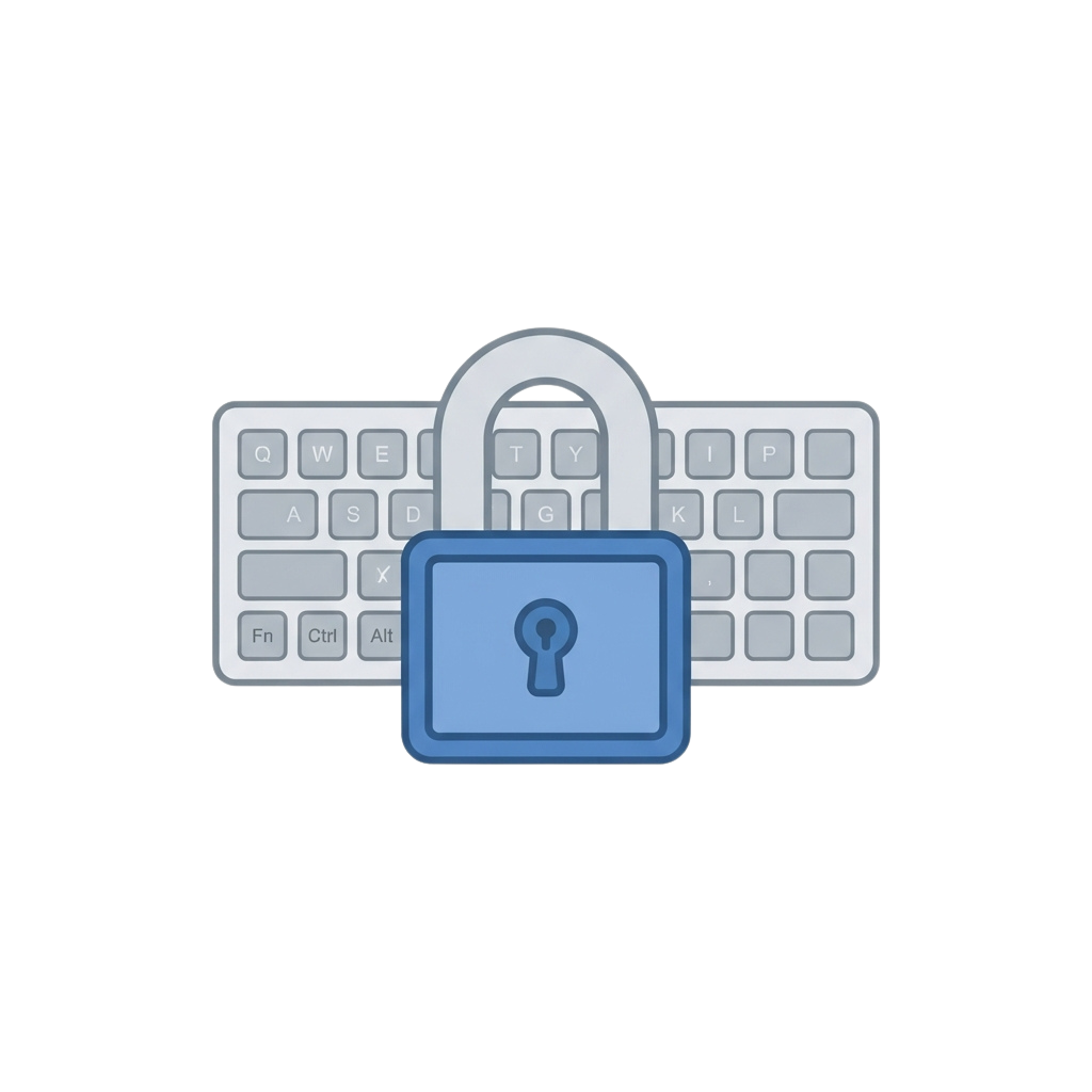 A white keyboard with a blue padlock symbolizing secure typing and data protection