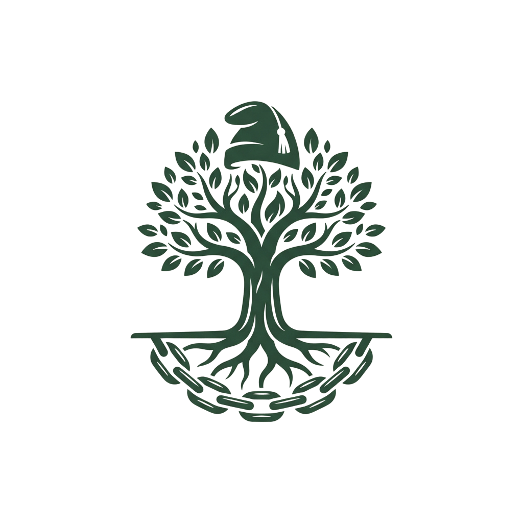 Green tree silhouette with leafy branches and roots on black