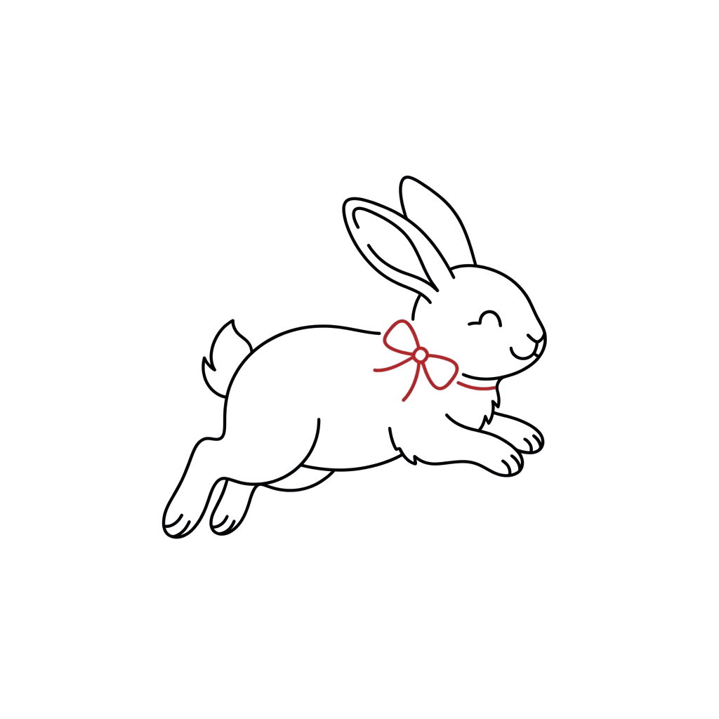 A small red bow with a signature-like flourish on a black background