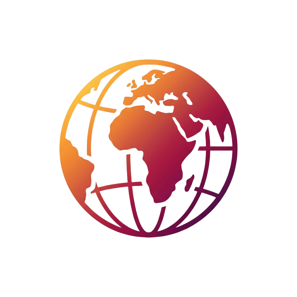 A stylized globe with gradient shading highlighting continents and ocean borders