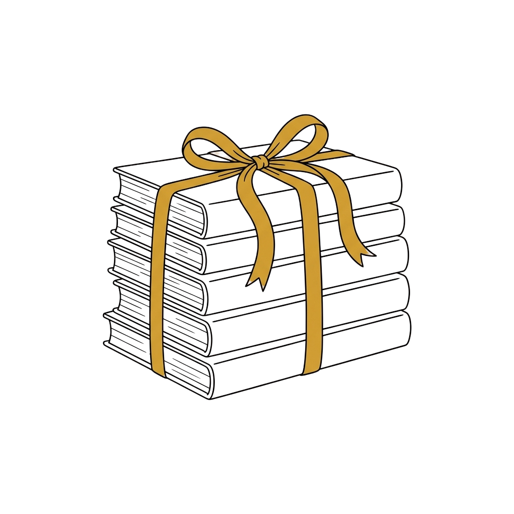 A stylized golden gift box tied with a decorative bow on a black background