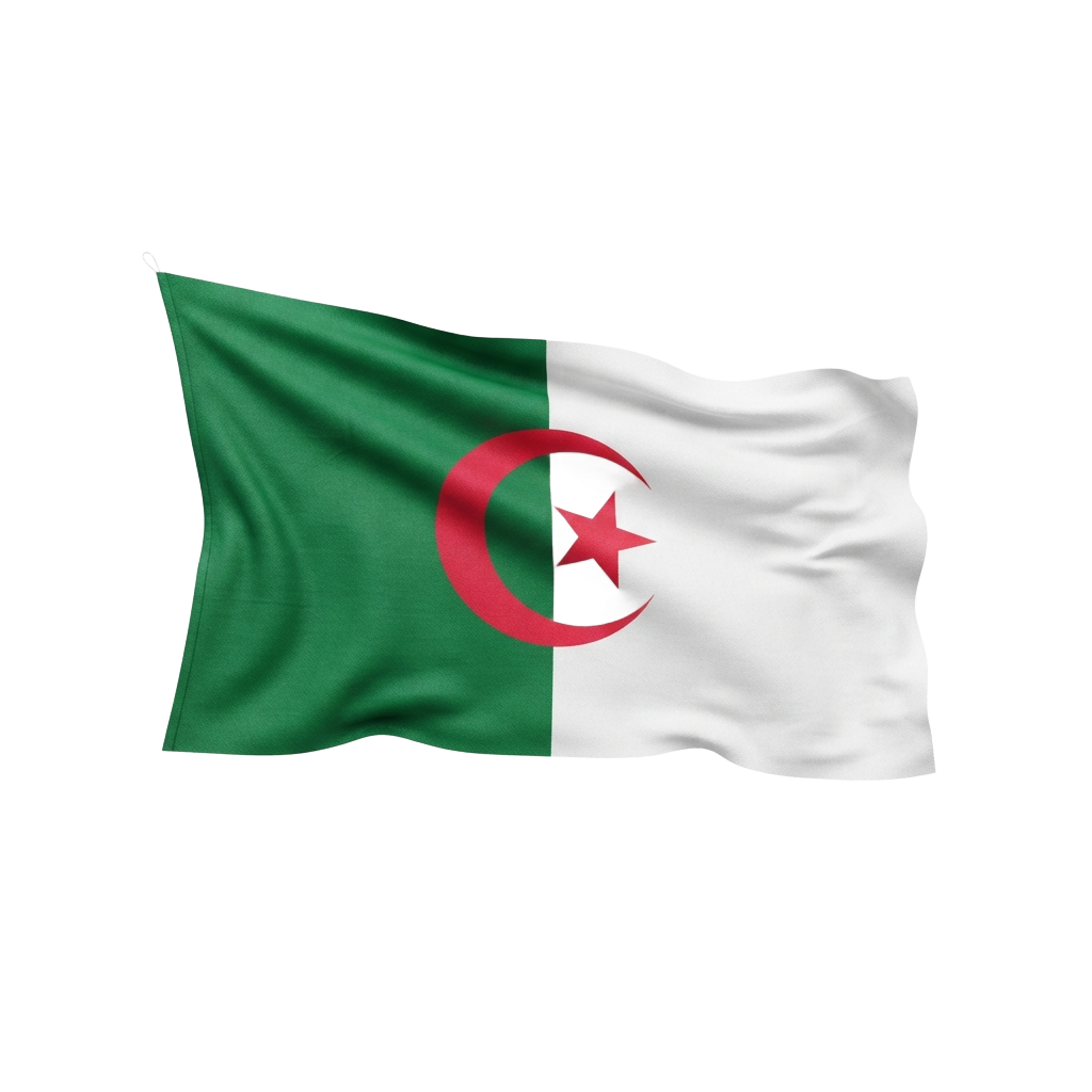 Flag of Algeria with green, white colors and red crescent star emblem