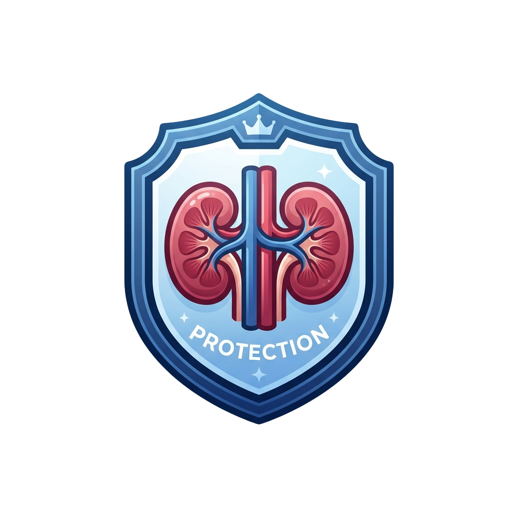Shield emblem with kidneys and text reading Protection