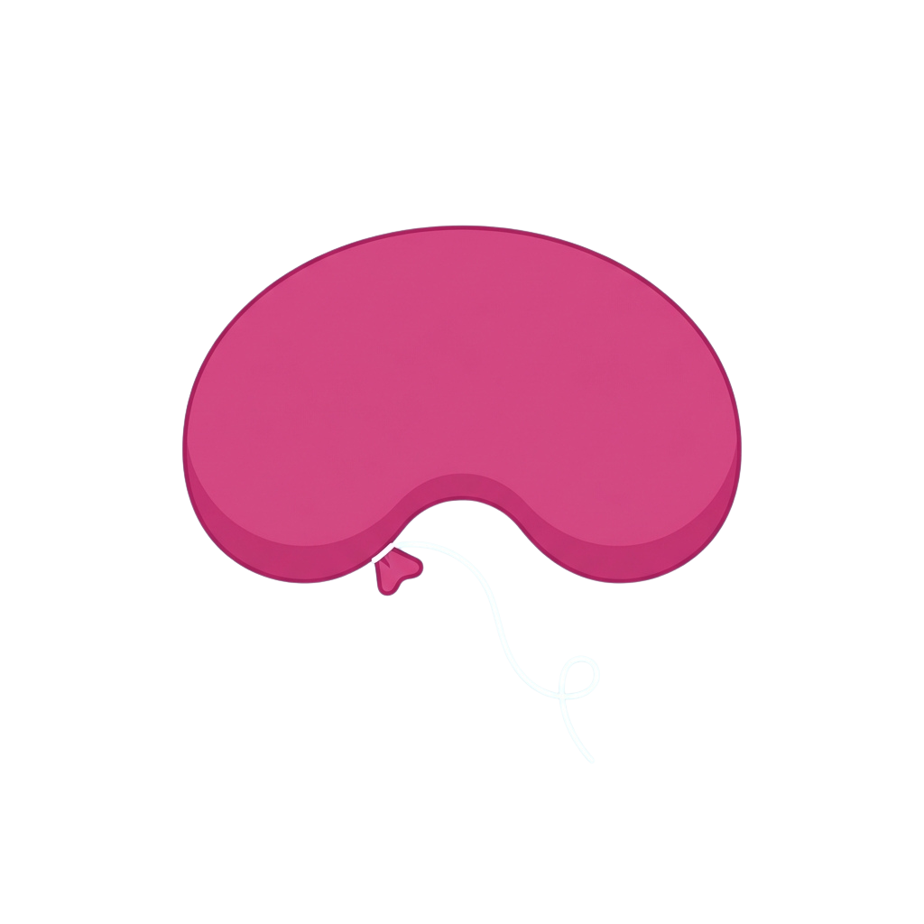 A pink heart shape with a small looped ribbon attached at the bottom