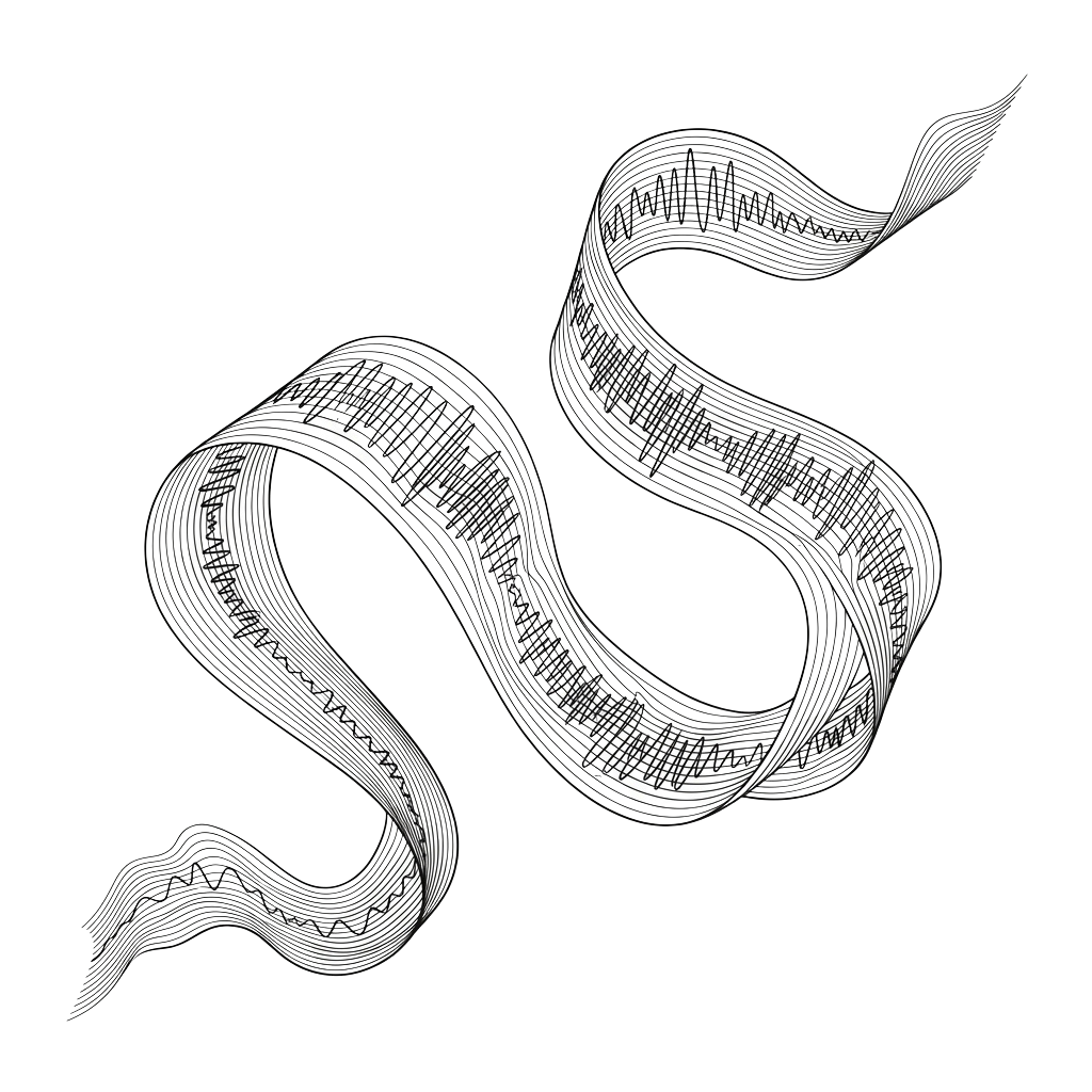 A stylized snake made of intricate, repeating geometric patterns on a black background