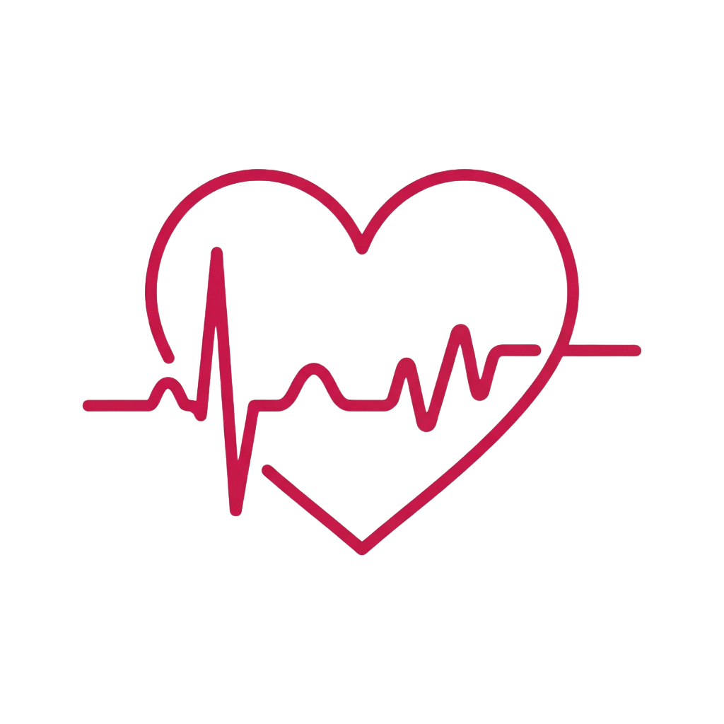 A pink heart with an ECG heartbeat line inside it on a black background