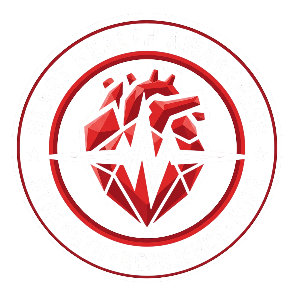 Logo with heart graphic symbolizing heart health awareness, strength, resilience, and hope