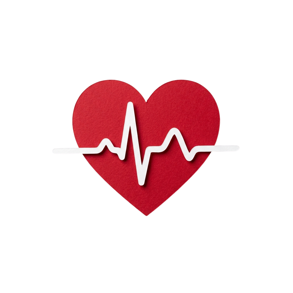 Red heart shape with a white heartbeat ECG line graphic inside
