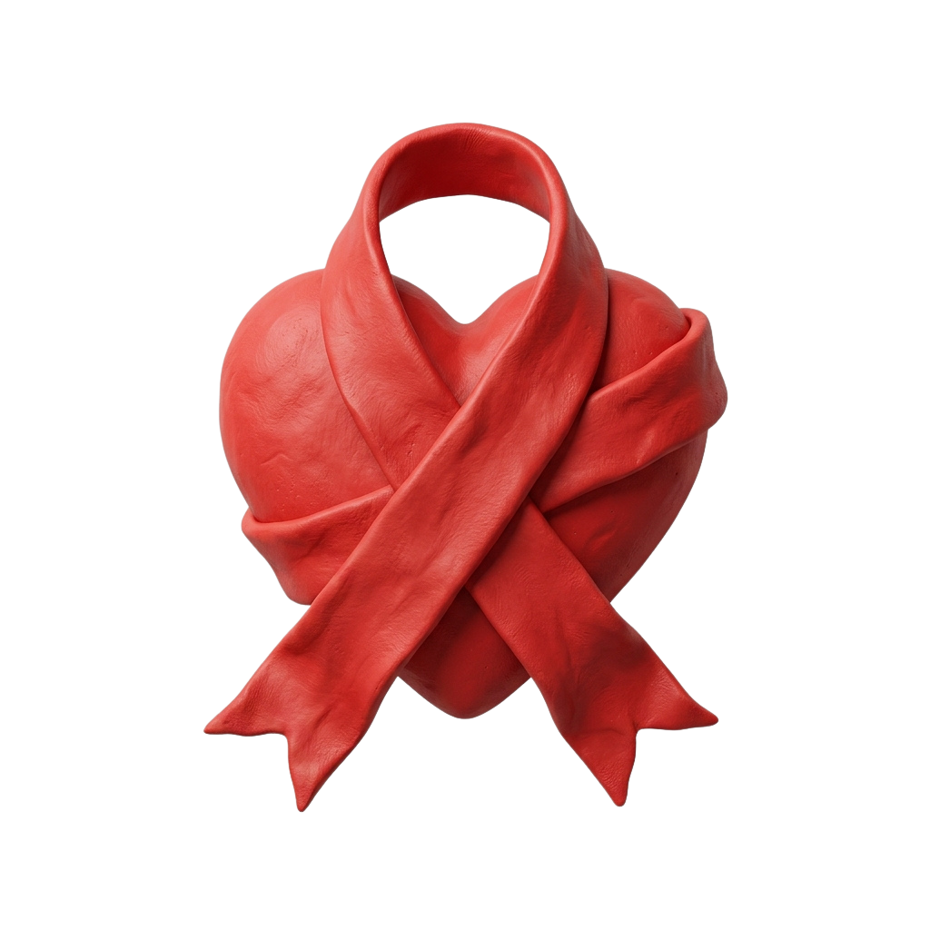 A bright red awareness ribbon tied in a bow against a black background