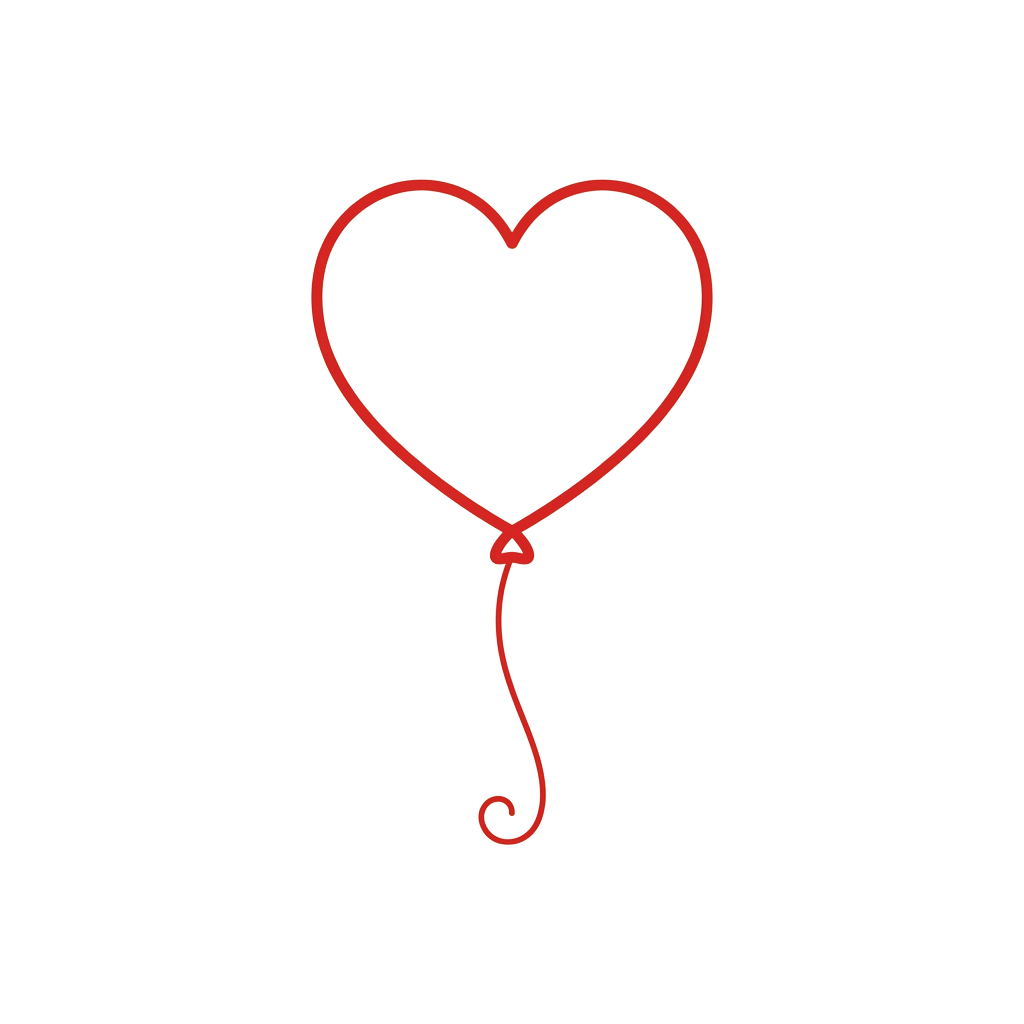 A red heart-shaped balloon with a curly ribbon tail against a black background