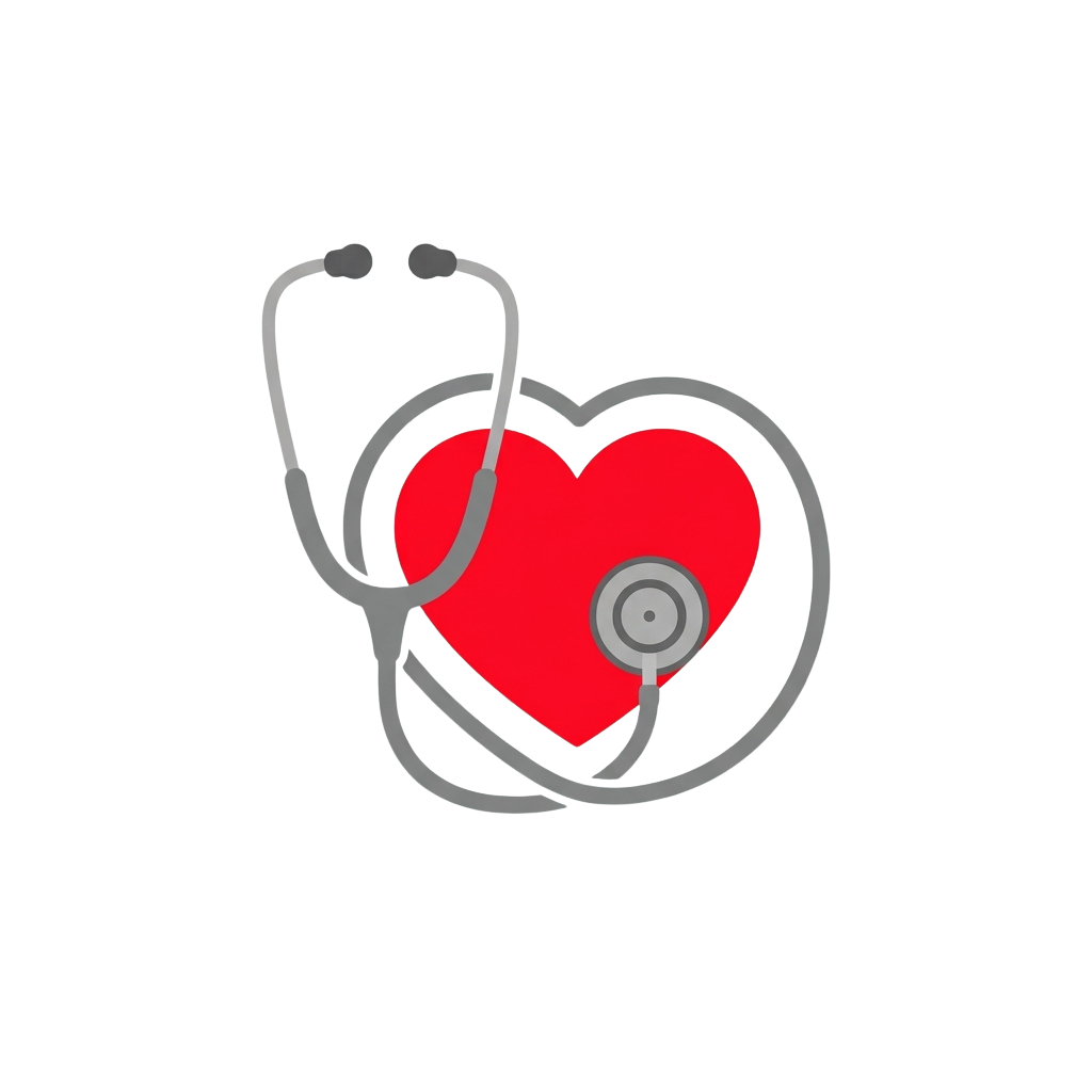 A stethoscope wrapped around a red heart symbol on a black background