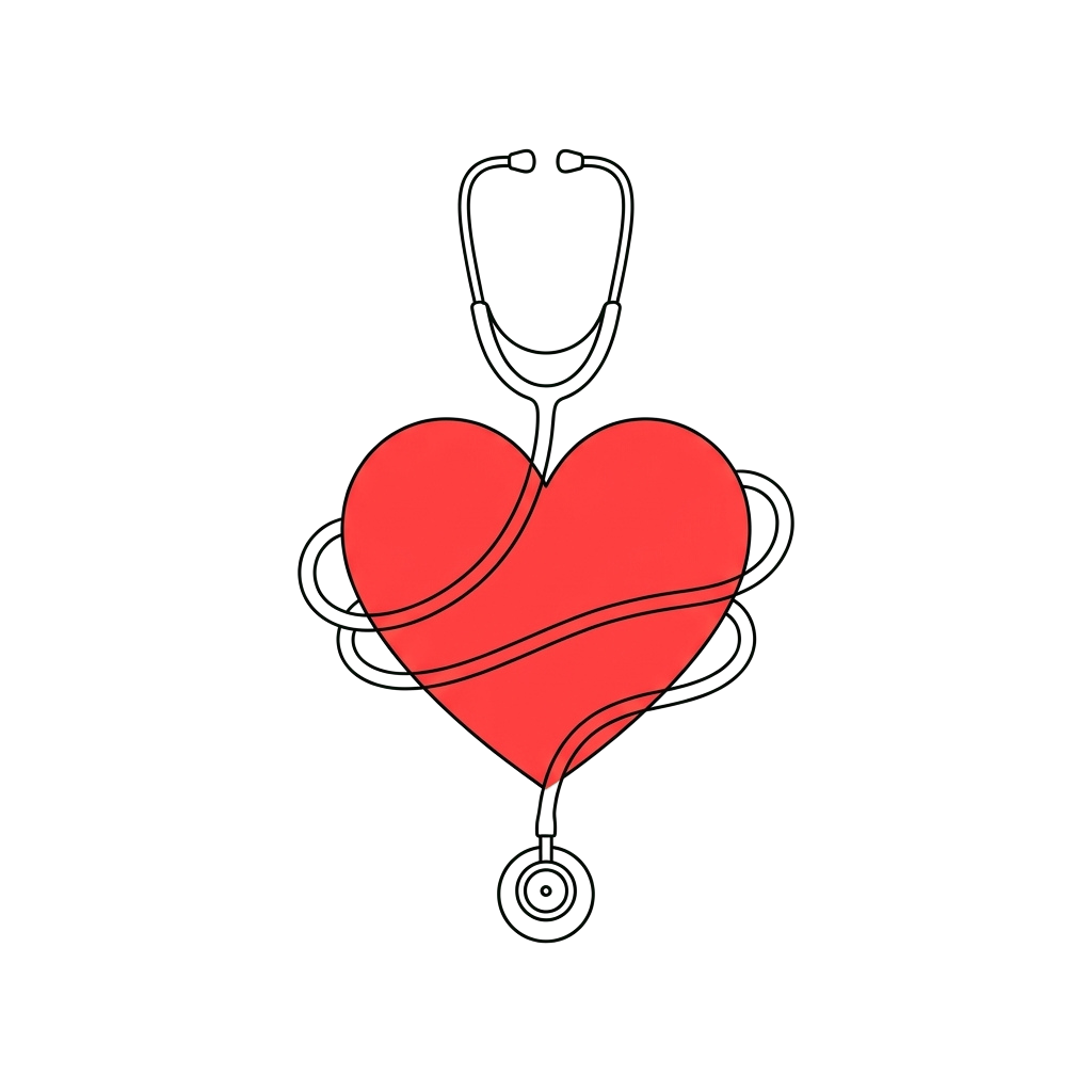 A red heart shape with three black curved lines hanging against a dark background