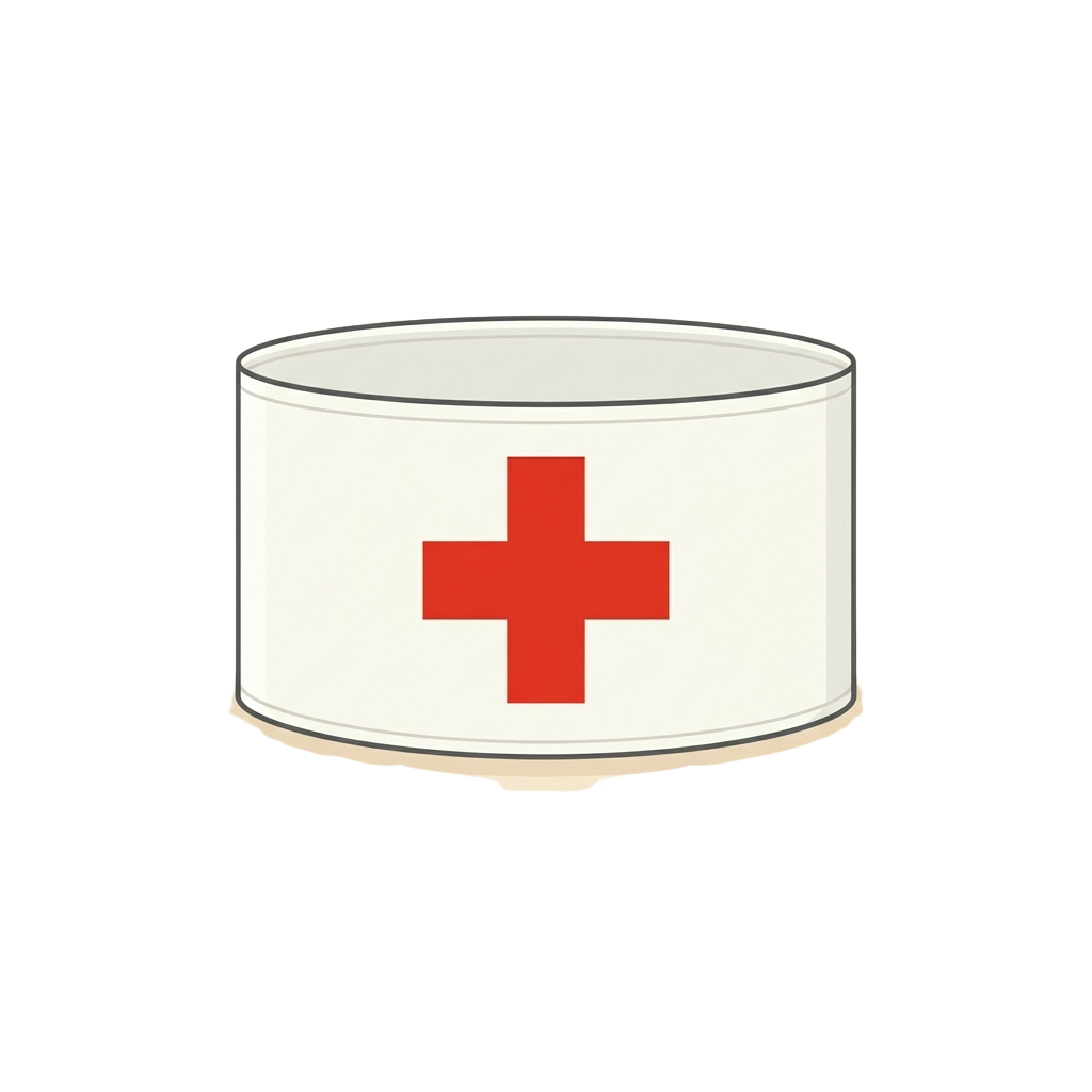 White cylindrical container with red cross symbol