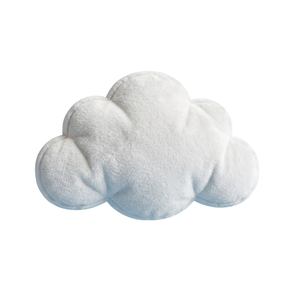 A white fluffy cloud shaped pillow