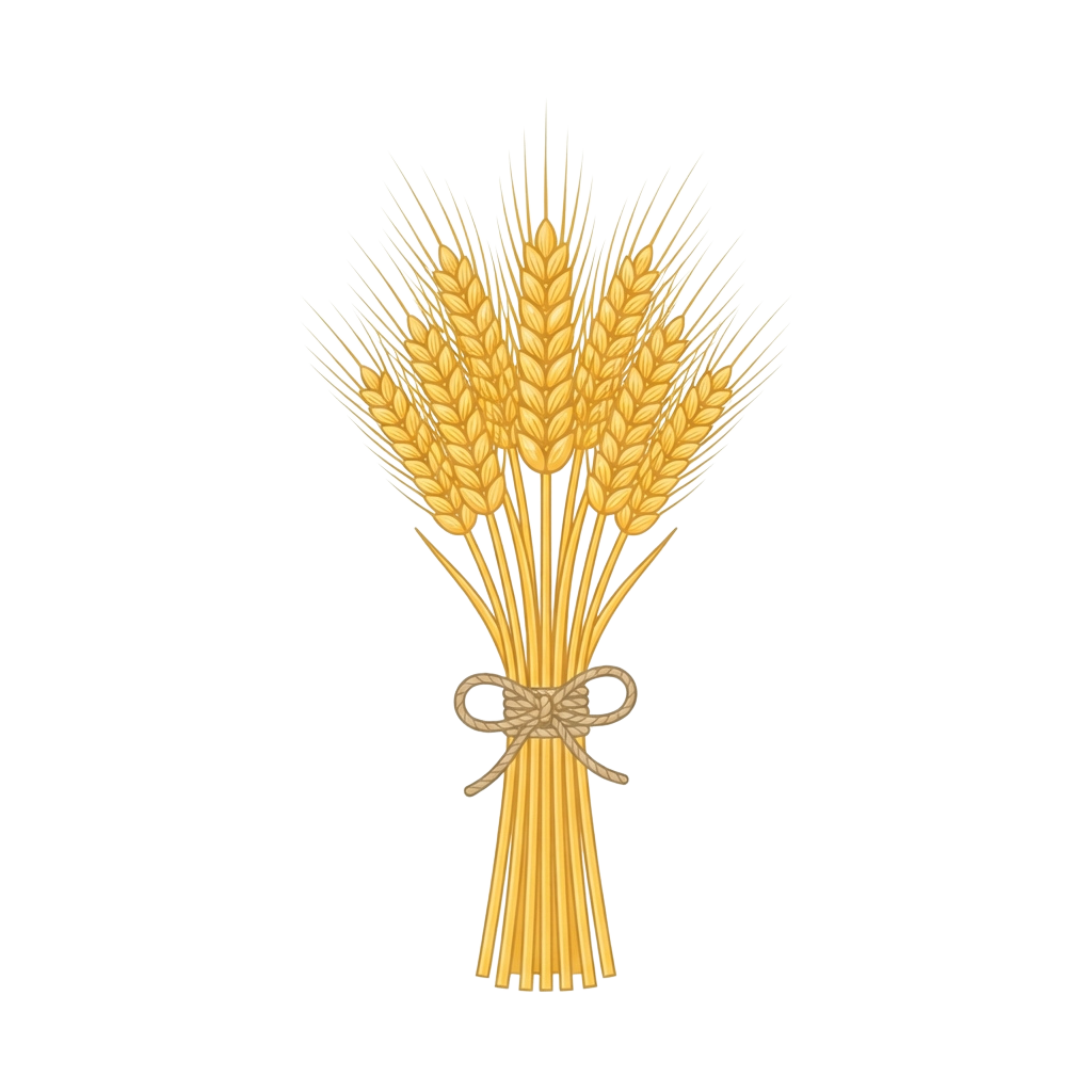 Illustration of a bundle of wheat sheaves tied together with a ribbon at the base