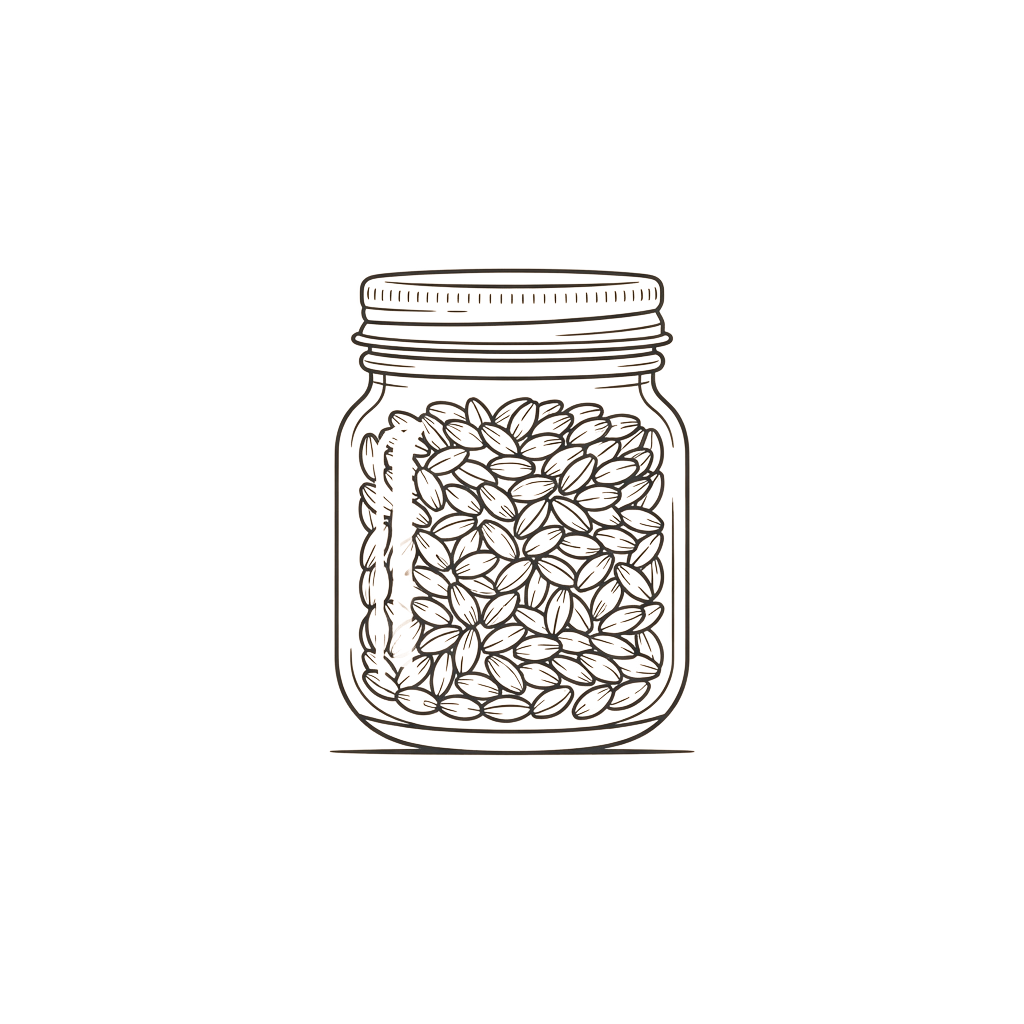 A transparent glass jar with a detailed, textured lid and base, shown against a dark background