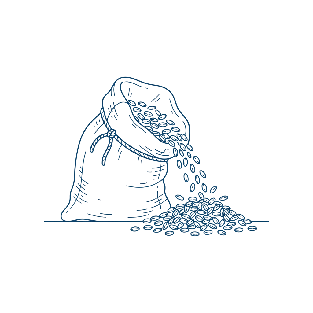 A blue illustration of a sack pouring coins onto a flat surface