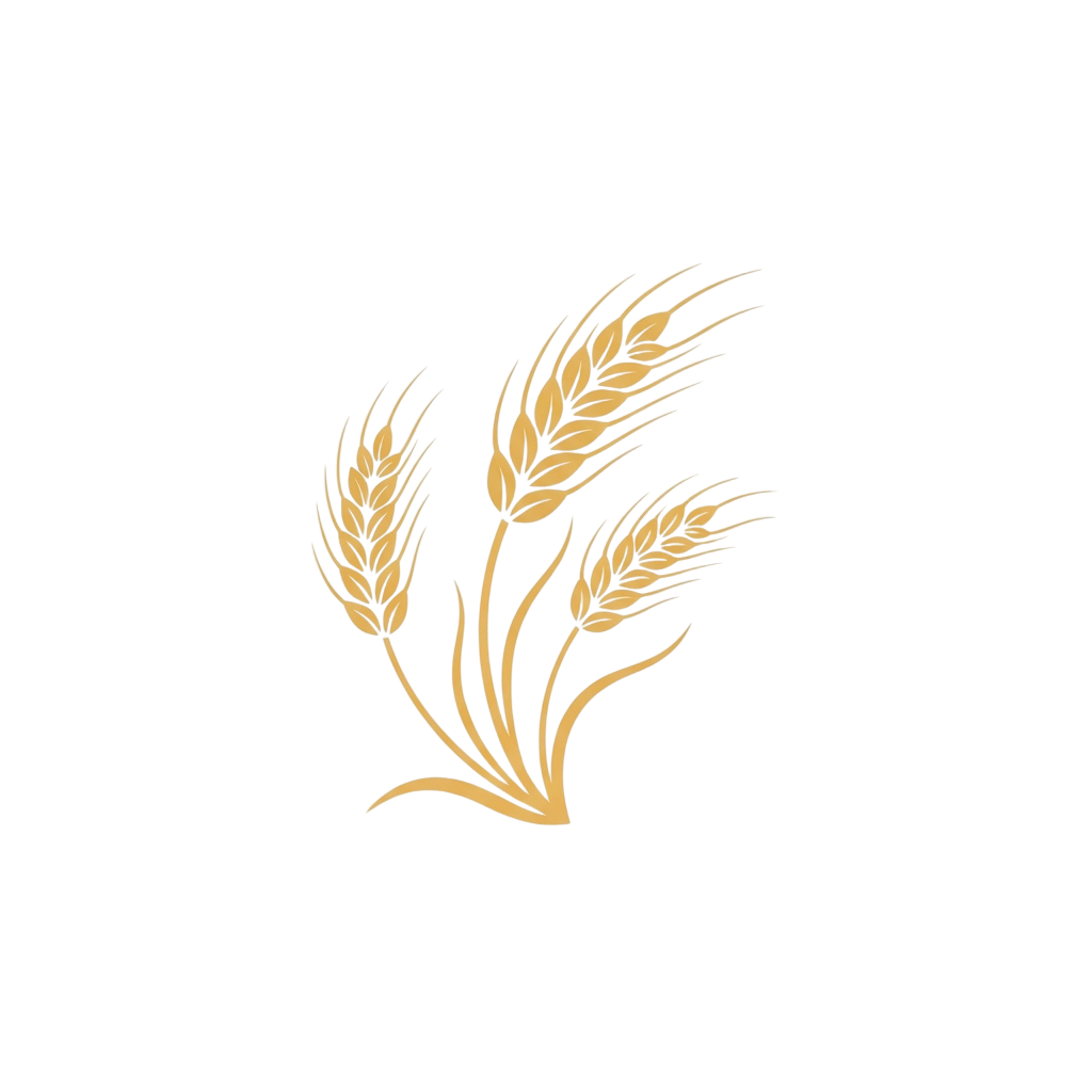 Illustration of three golden wheat sheaves on a black background