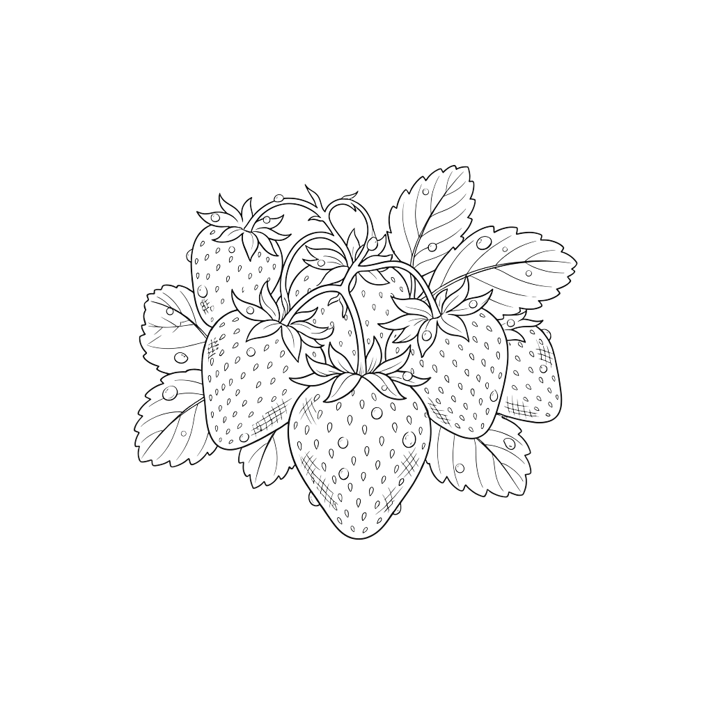 White line drawing of a stylized floral bouquet with berries and leaves