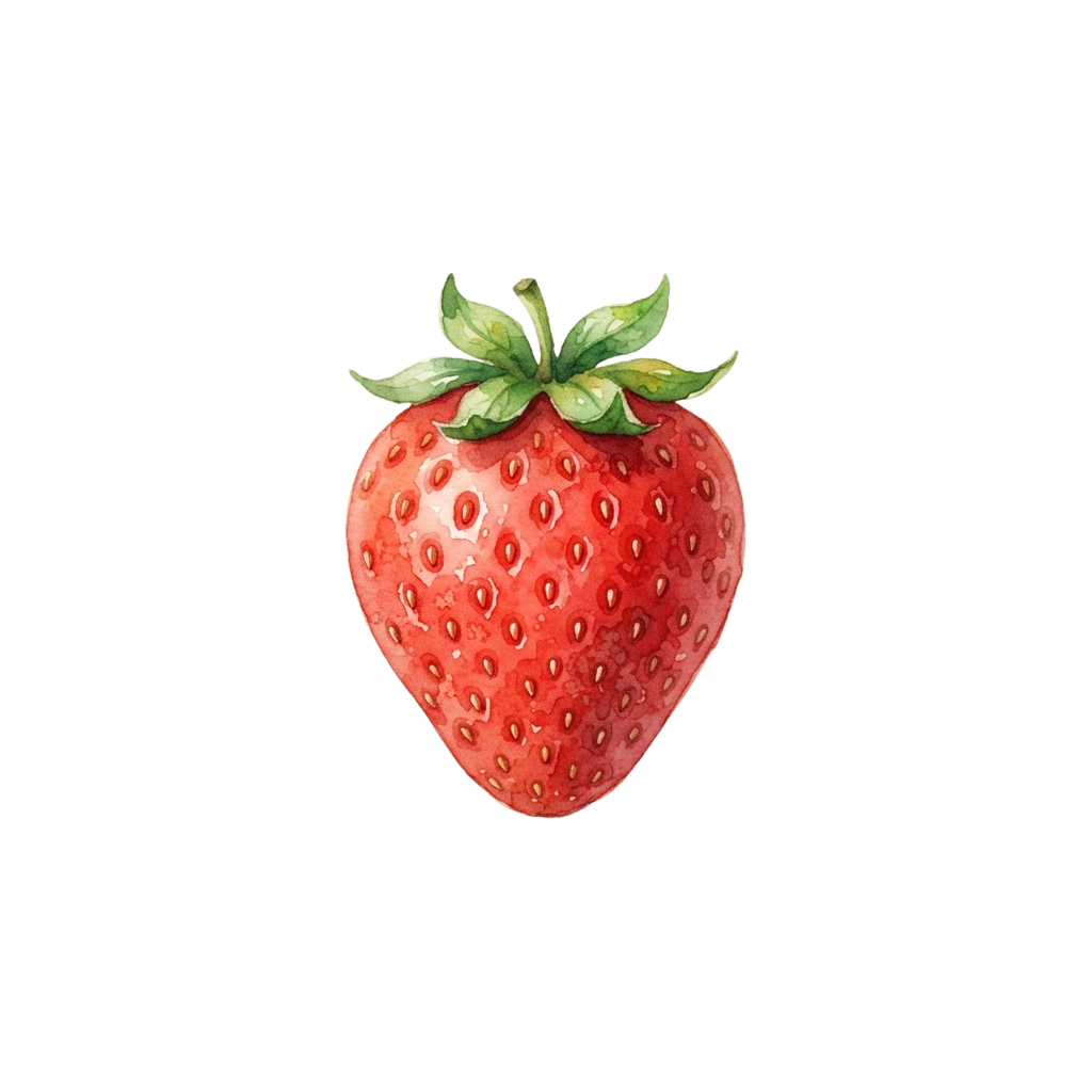 A single ripe red strawberry with green leaves on top against a black background