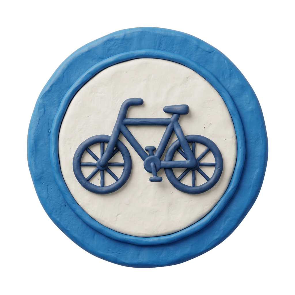 A round blue and white playdough decoration featuring a blue bicycle design in the center