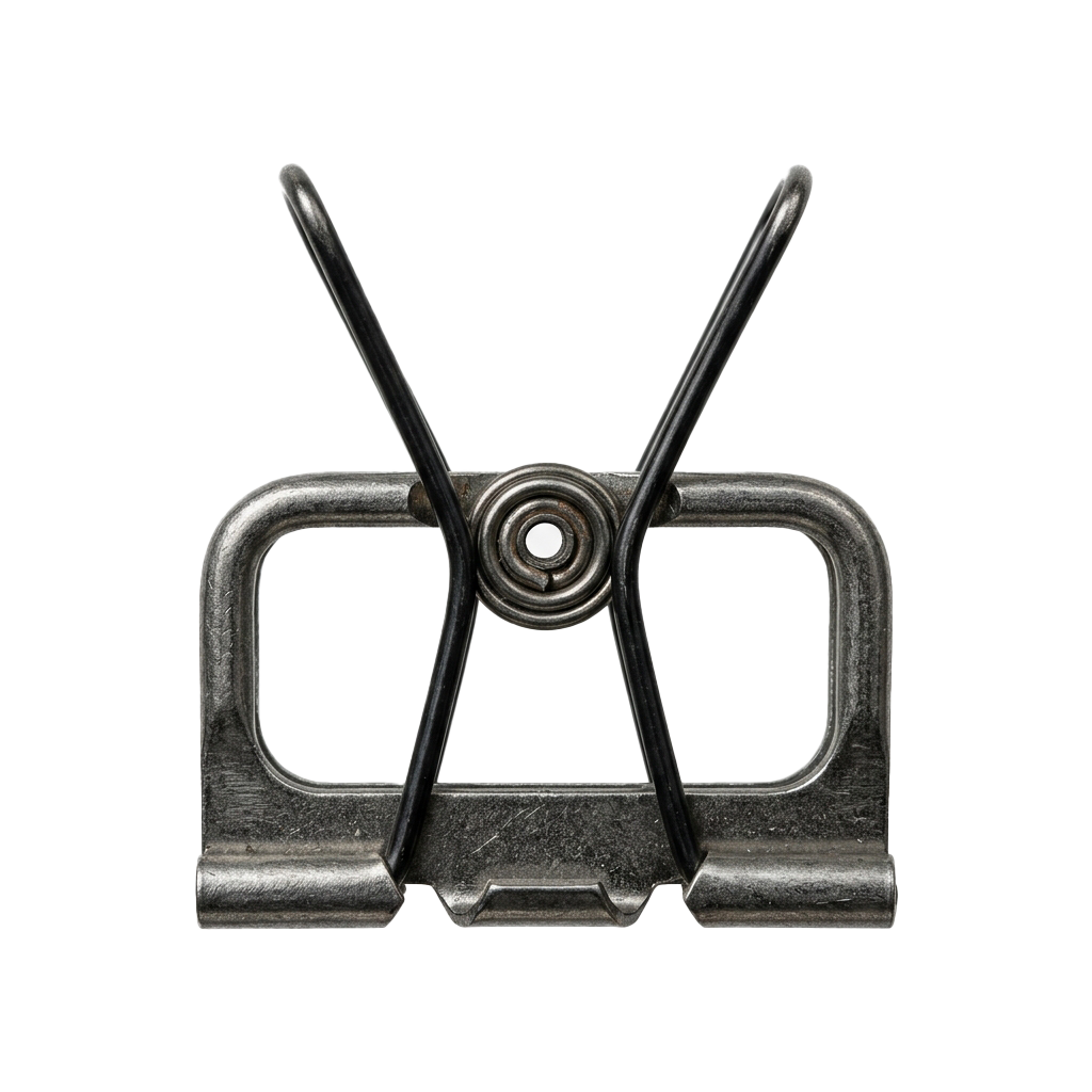 Close-up of a metal bike handlebar stem clamp with two bolts securing it in place