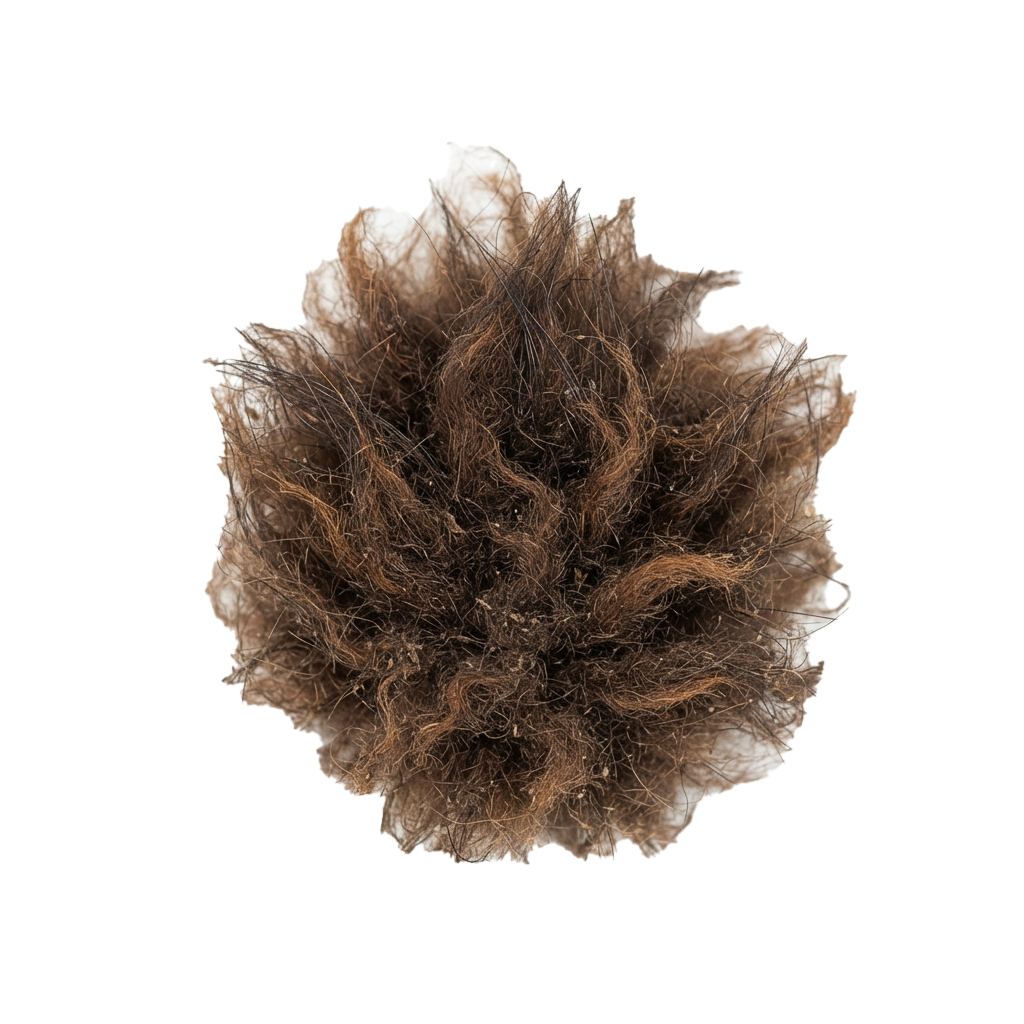 A dense cluster of light brown animal fur with a textured, irregular shape.