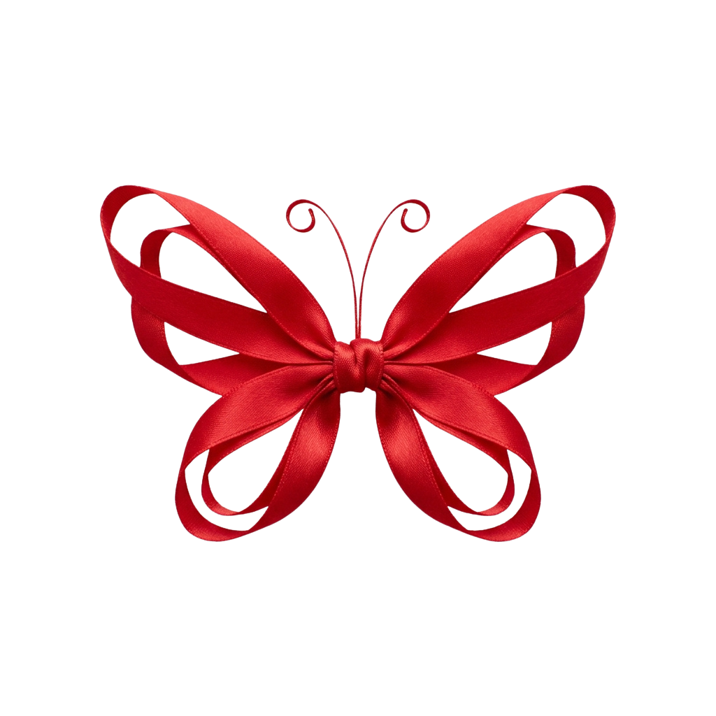 A stylish red ribbon butterfly bow against a black background
