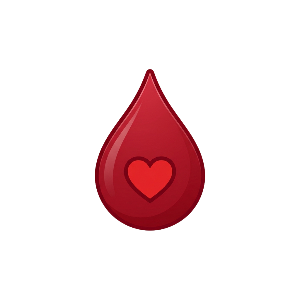 A red teardrop-shaped icon containing a white heart symbol
