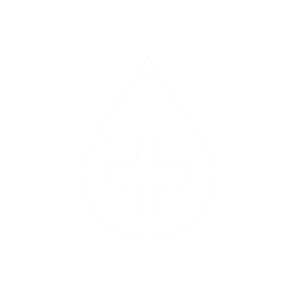 White water droplet icon with a black plus sign in the center on a black background