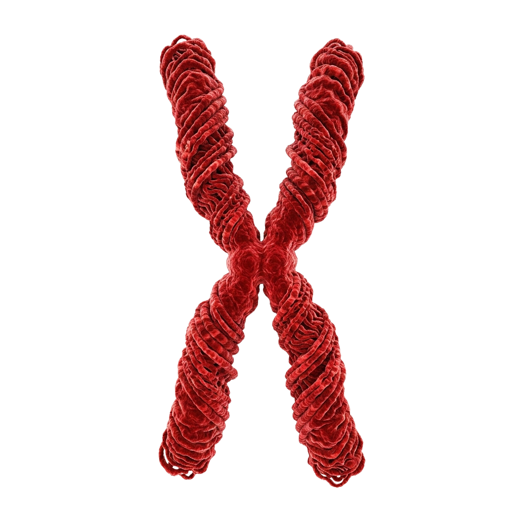 3D illustration of an X-shaped chromosome with a detailed helical structure