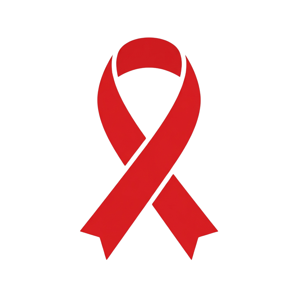 Red ribbon symbol for AIDS awareness on black background