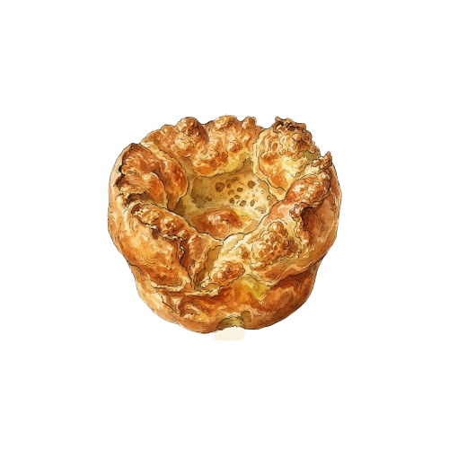 A golden brown baked pastry bowl on a white stand against a black background