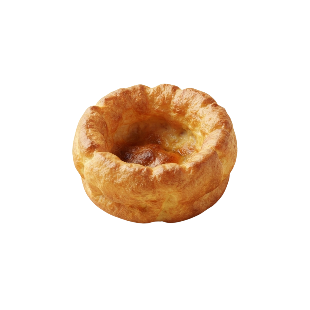 A golden brown savory pastry on a black background