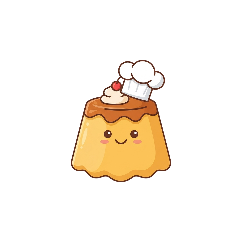 A smiling cartoon dessert with a chef hat on top