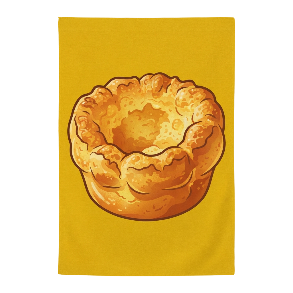 Illustration of a golden brown pastry bowl on a yellow background