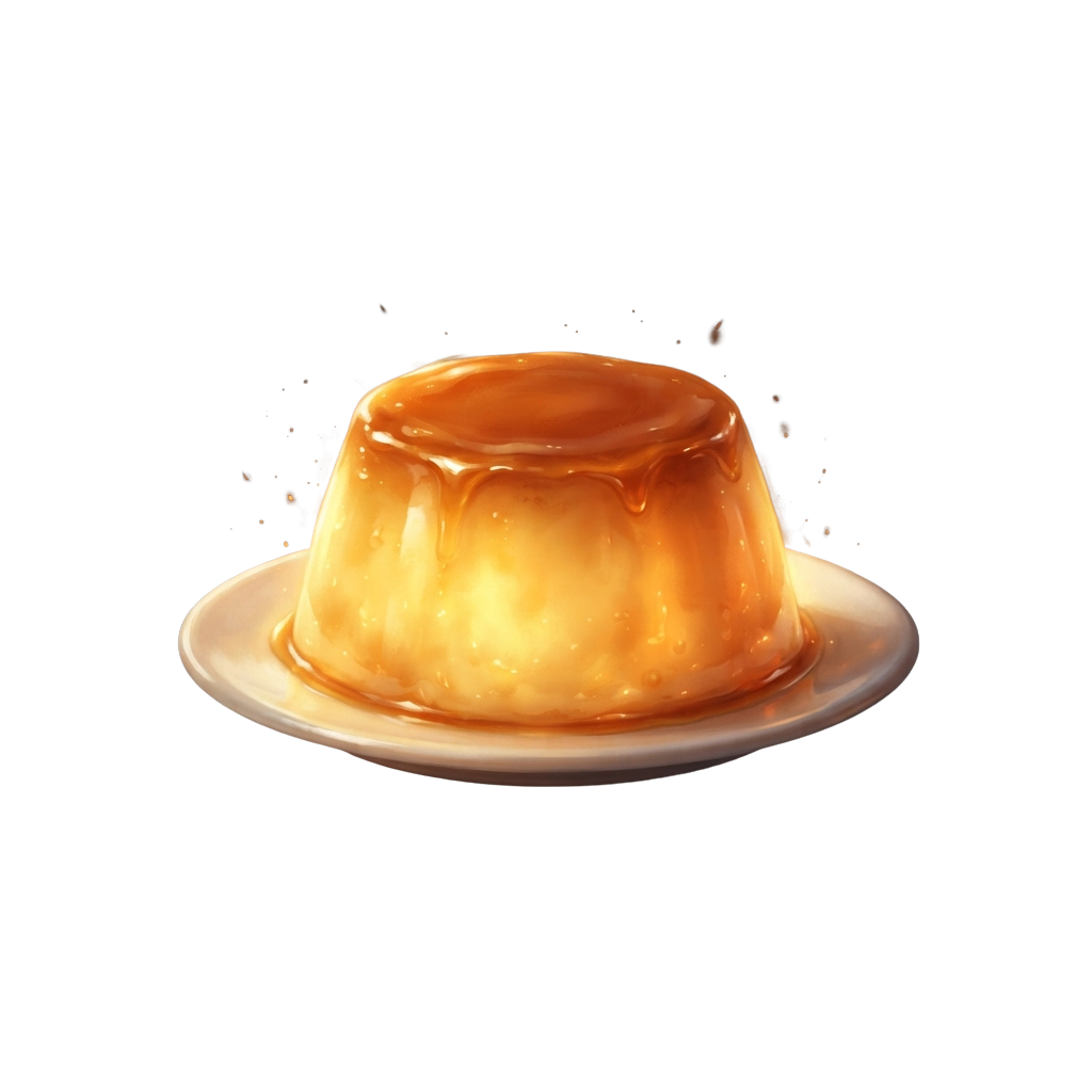 A caramel-topped flan on a white plate
